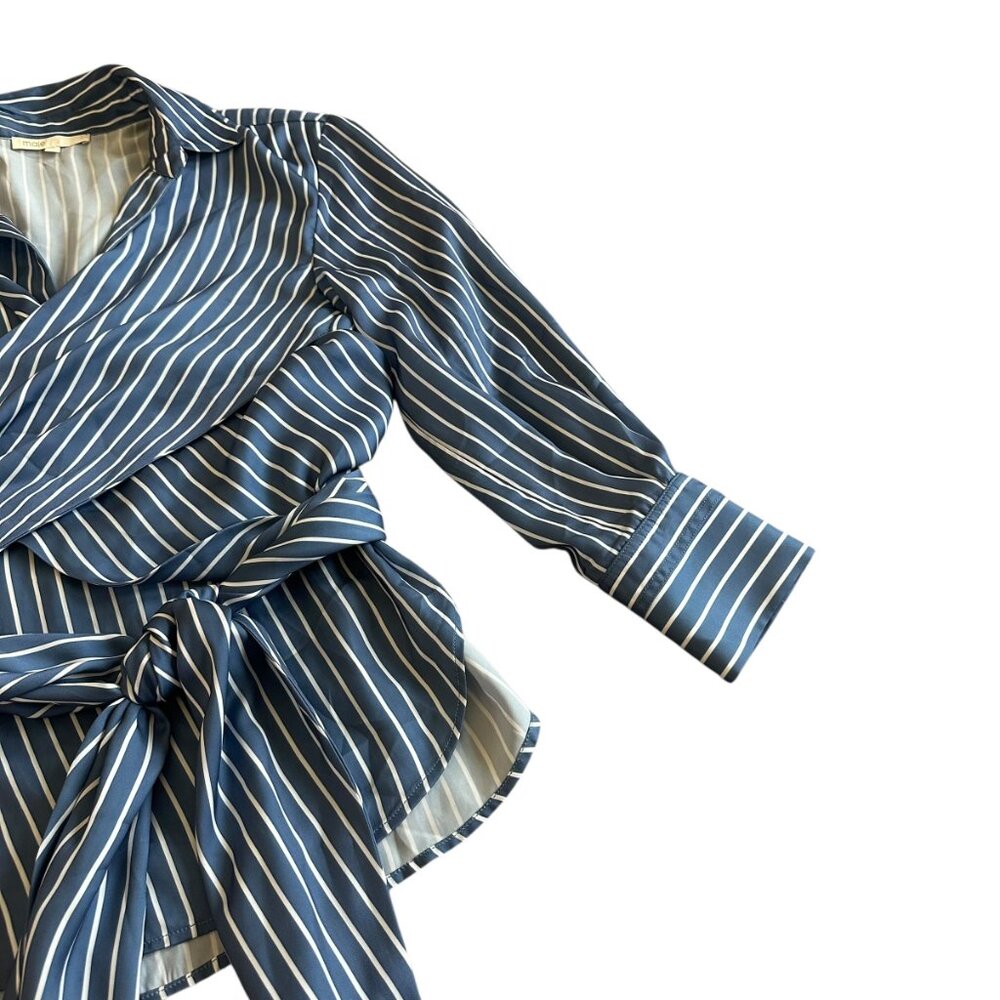 Maje Blue and White Striped Wrap Blouse - Picture 6 of 14